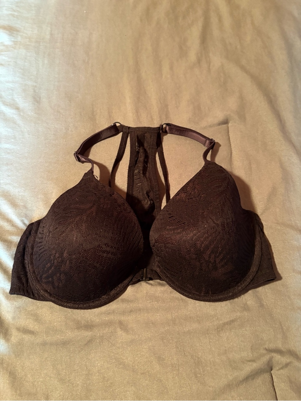 PINK Victoria's Secret Black Lace Racerback Push-Up Bra